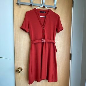 Neesha Belted Dress with Shoulder Detail